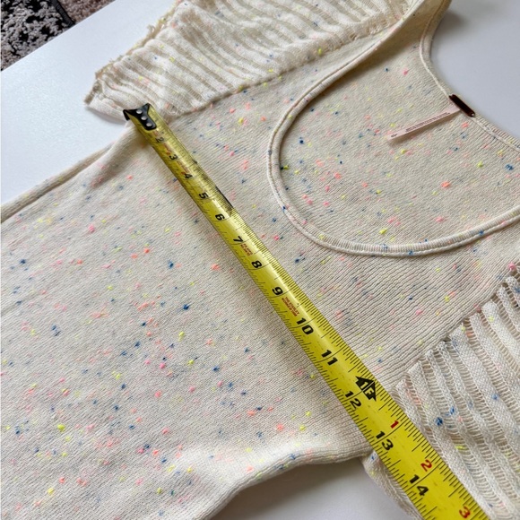 Free People Knit Mini Dress Cream Confetti Speckle Sz L Ruffles Rare Oatmealcore - Picture 9 of 16